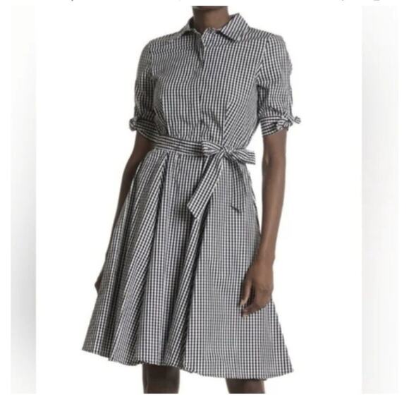 Calvin Klein Button Up Shirt Dress Gingham Print Black White Size 2 NWT - Picture 1 of 8